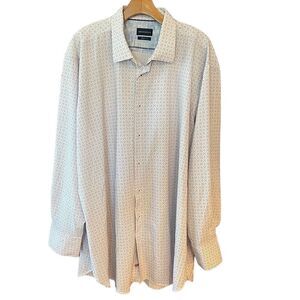 Gem Malki 2XB Men’s White Blue Design Modern Fit Collar Dress Button Down Shirt